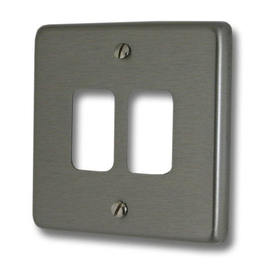 Contour Brushed Steel 2 Gang Grid Plate