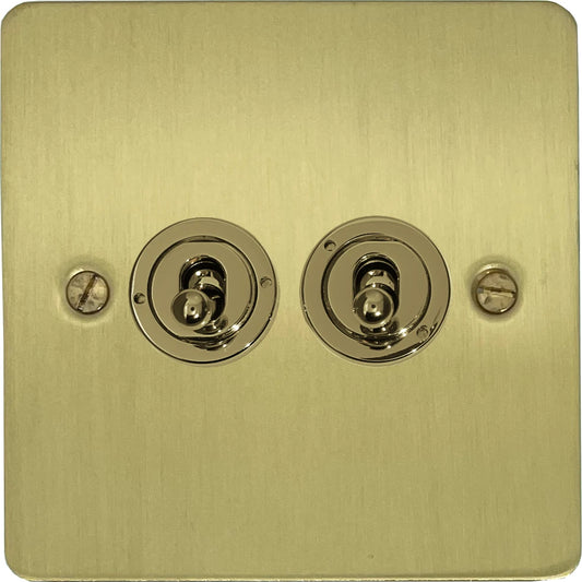 Flat Satin Brass 2 Gang Toggle Switch
