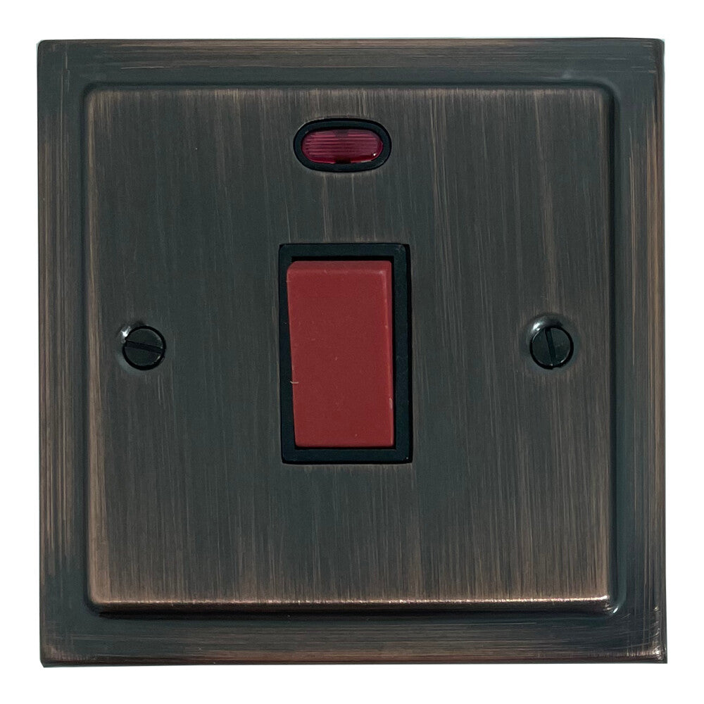 Victorian Antique Copper 45 Amp Switch & Neon S/Plate