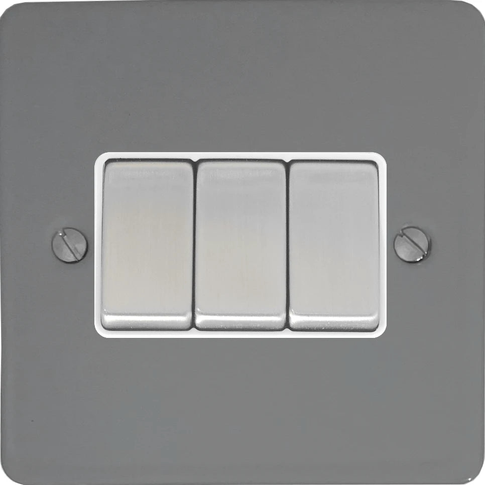 Flat Light Grey 3 Gang 2 Way Switch