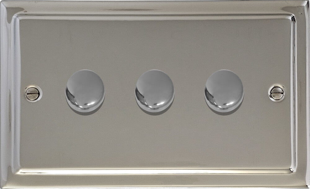 Victorian Polished Nickel 3 Gang 120W LED Dimmer