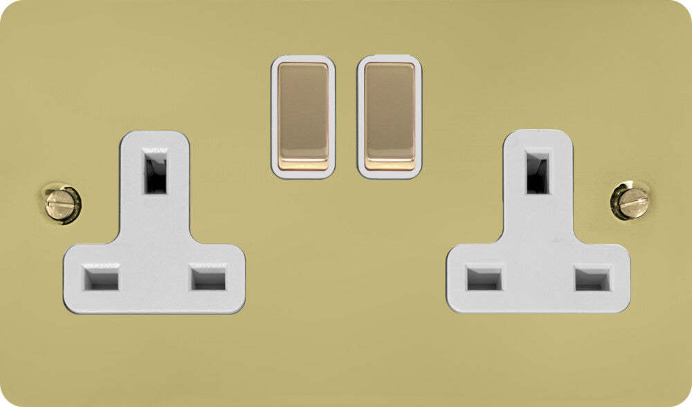Flat  Polished Brass  2 Gang Socket