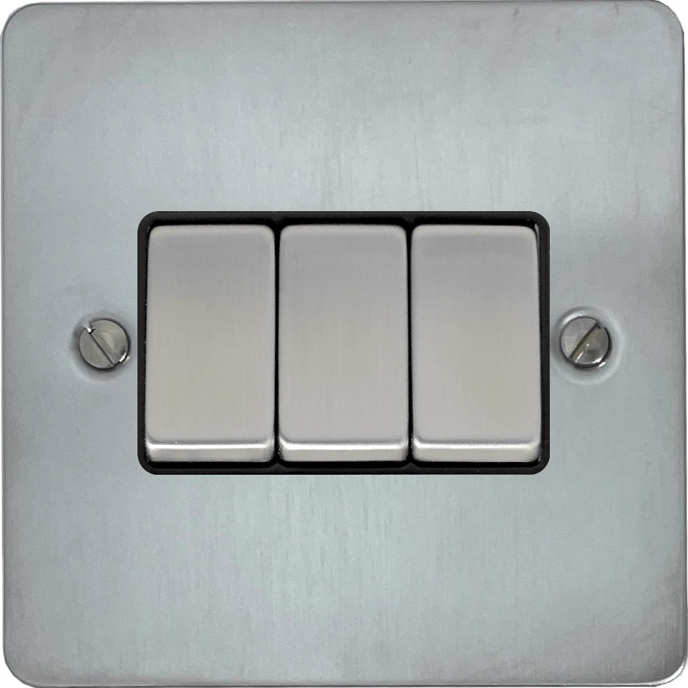 Flat Satin Chrome 3 Gang 2 Way Switch