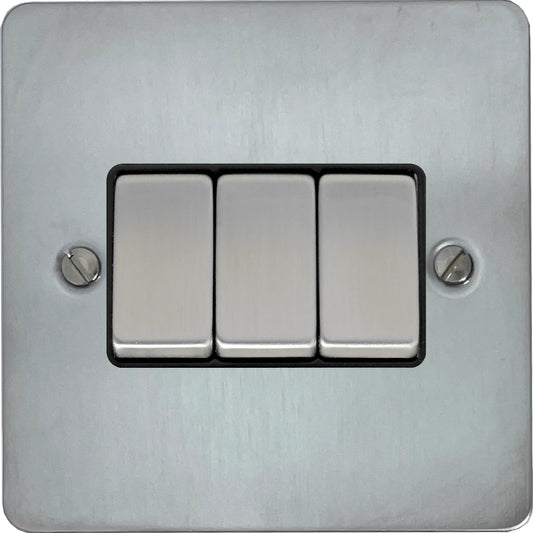 Flat Satin Chrome 3 Gang 2 Way Switch
