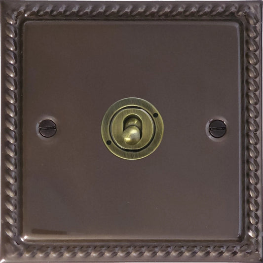 Georgian Medium Bronze 1 Gang Toggle Switch (Antique Brass Toggle)