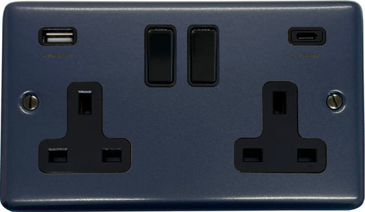 Contour  Blue  2 Gang Socket with USBC