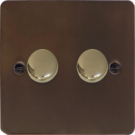 Flat Medium Bronze 2 Gang LED Dimmer