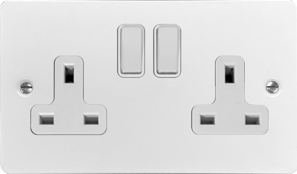 Flat White 2 Gang Switched Socket