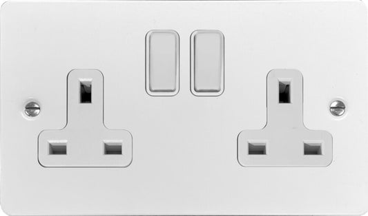 Flat White 2 Gang Switched Socket