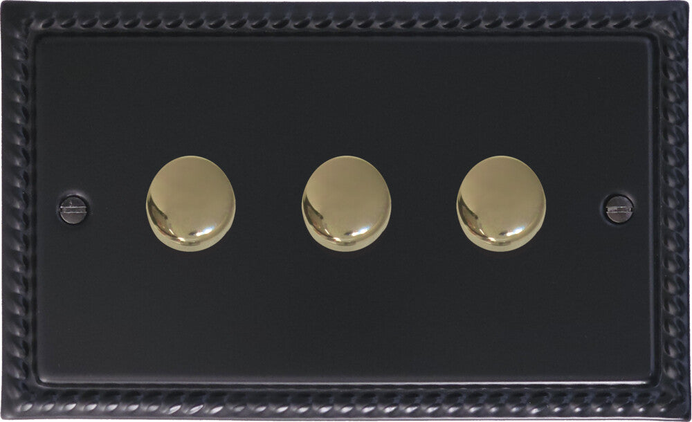 Georgian Flat Black 3 Gang Dimmer LED