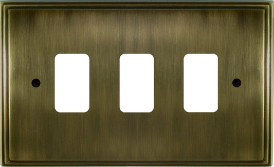 Victorian Antique Brass 3 Gang Grid Plate