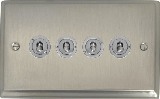 Deco Satin Nickel 4 Gang Toggle (Brushed Steel Toggle)