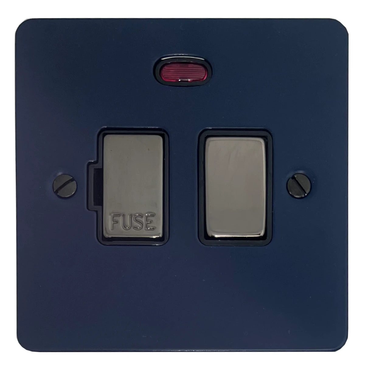 Flat Blue Switched Fuse Spur with Neon (Black Nickel Switch/Black Insert)
