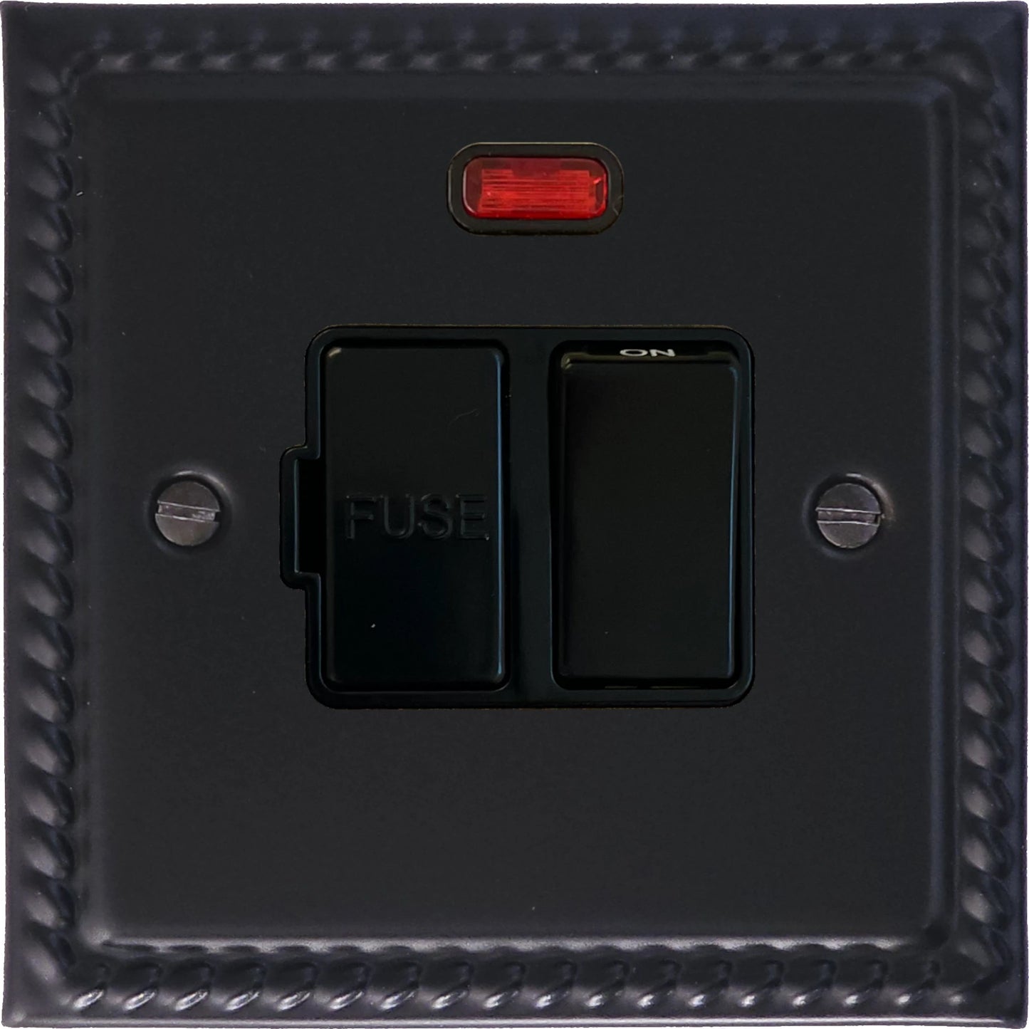 Georgian Flat Black Switch Fused Spur and Neon (Black Switch)