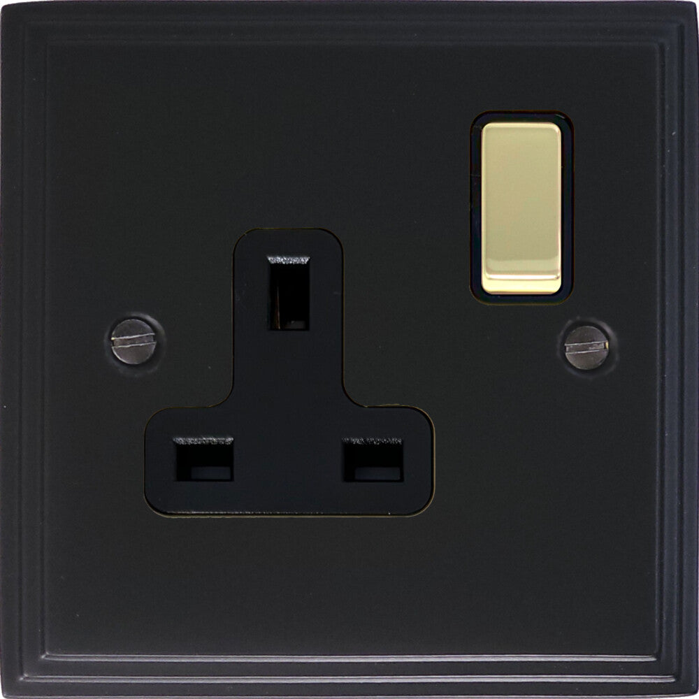 Victorian Flat Black 1 Gang Switched Socket