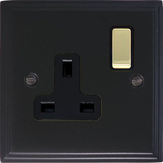 Victorian Flat Black 1 Gang Switched Socket