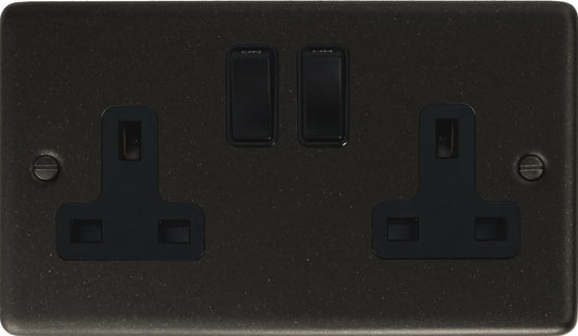 Contour Graphite 2 Gang Socket (Black Plastic)