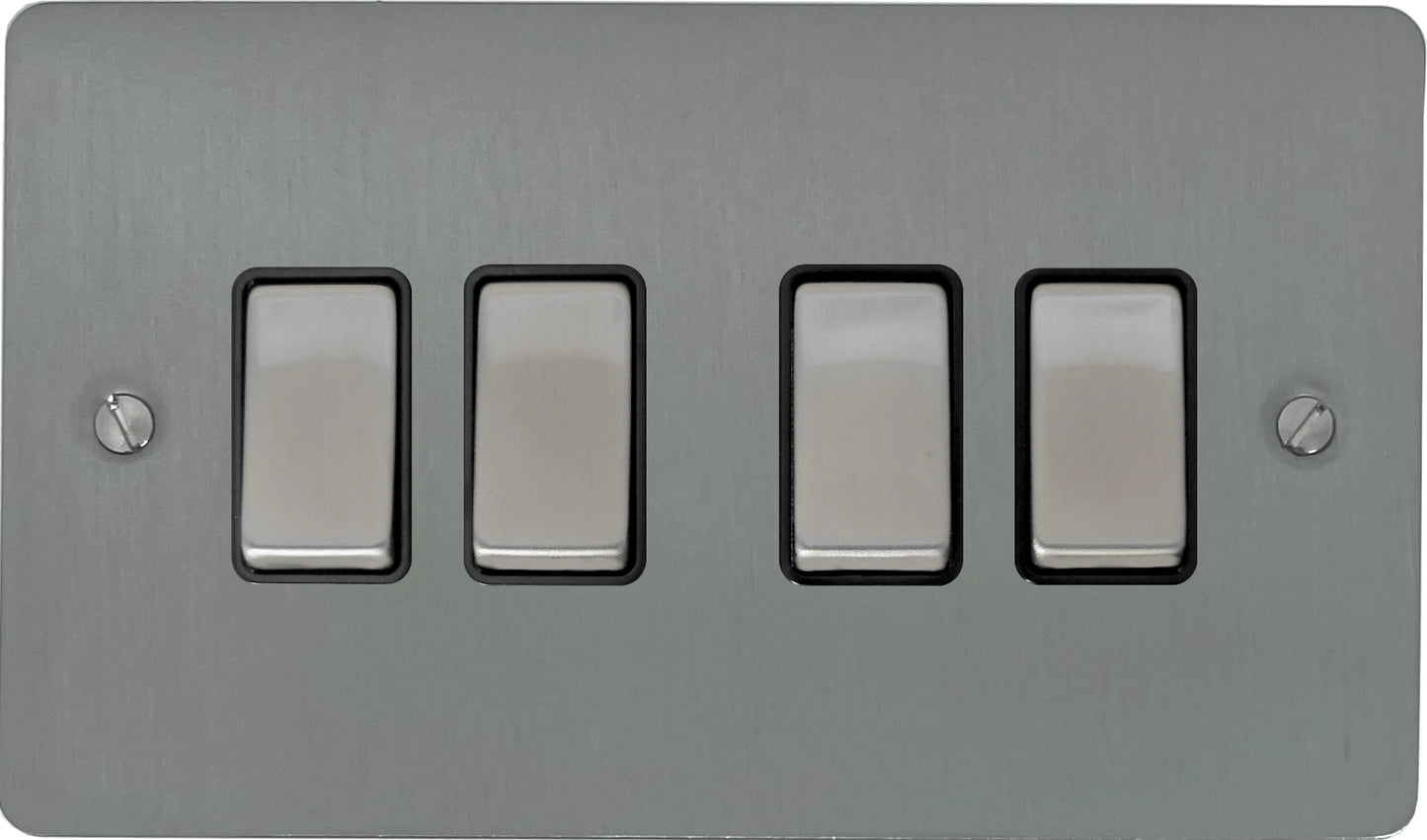Flat Brushed Steel 4 Gang 2 Way Switch
