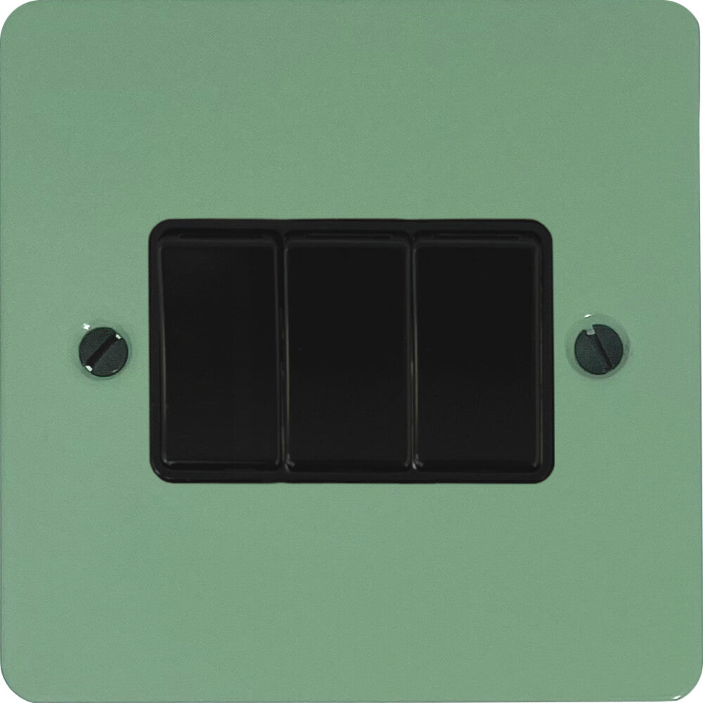 Flat Sage Green 3 Gang Switch (Black Switches)