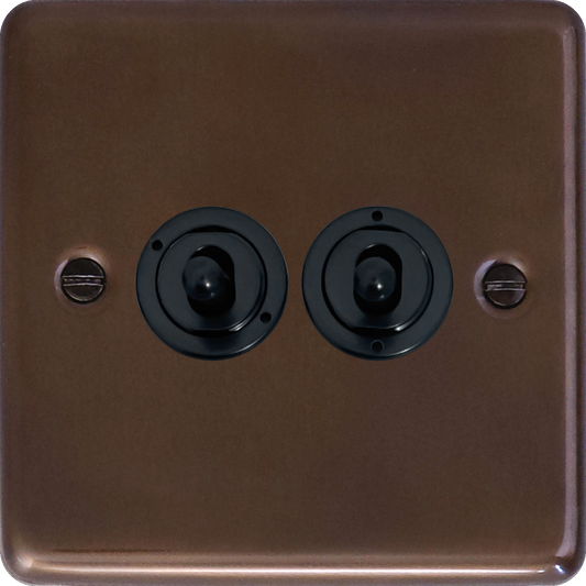 Contour Medium Bronze 2 Gang Toggle Switch (Black Toggle)
