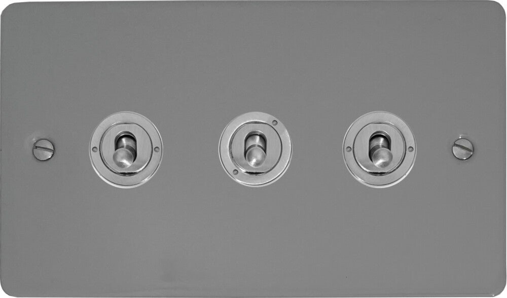 Flat Light Grey 3 Gang Toggle (Brushed Steel Toggle)