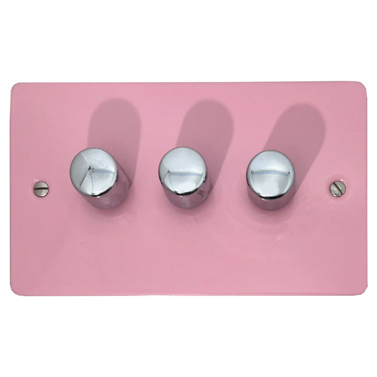 Flat Gloss Pink 3 Gang LED Dimmer (Polished Chrome Caps)