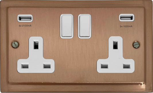 Victorian Rose Gold 2 Gang Socket C/W Usb Ports