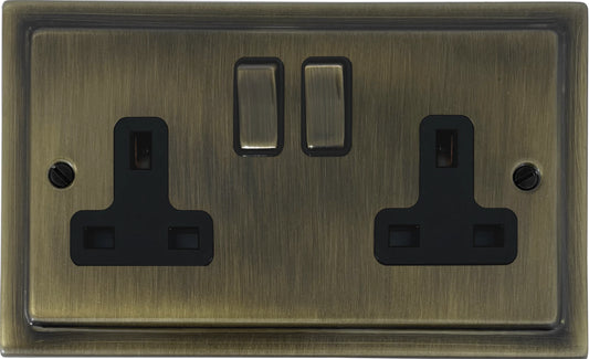 Victorian Antique Brass  2 Gang Socket (Brass Switches)