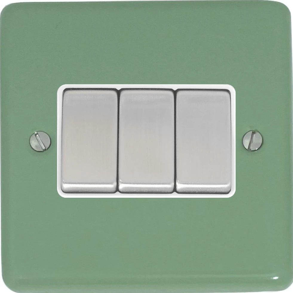 Classic Sage Green 3 Gang Switch (Satin Chrome Switch/White Insert)