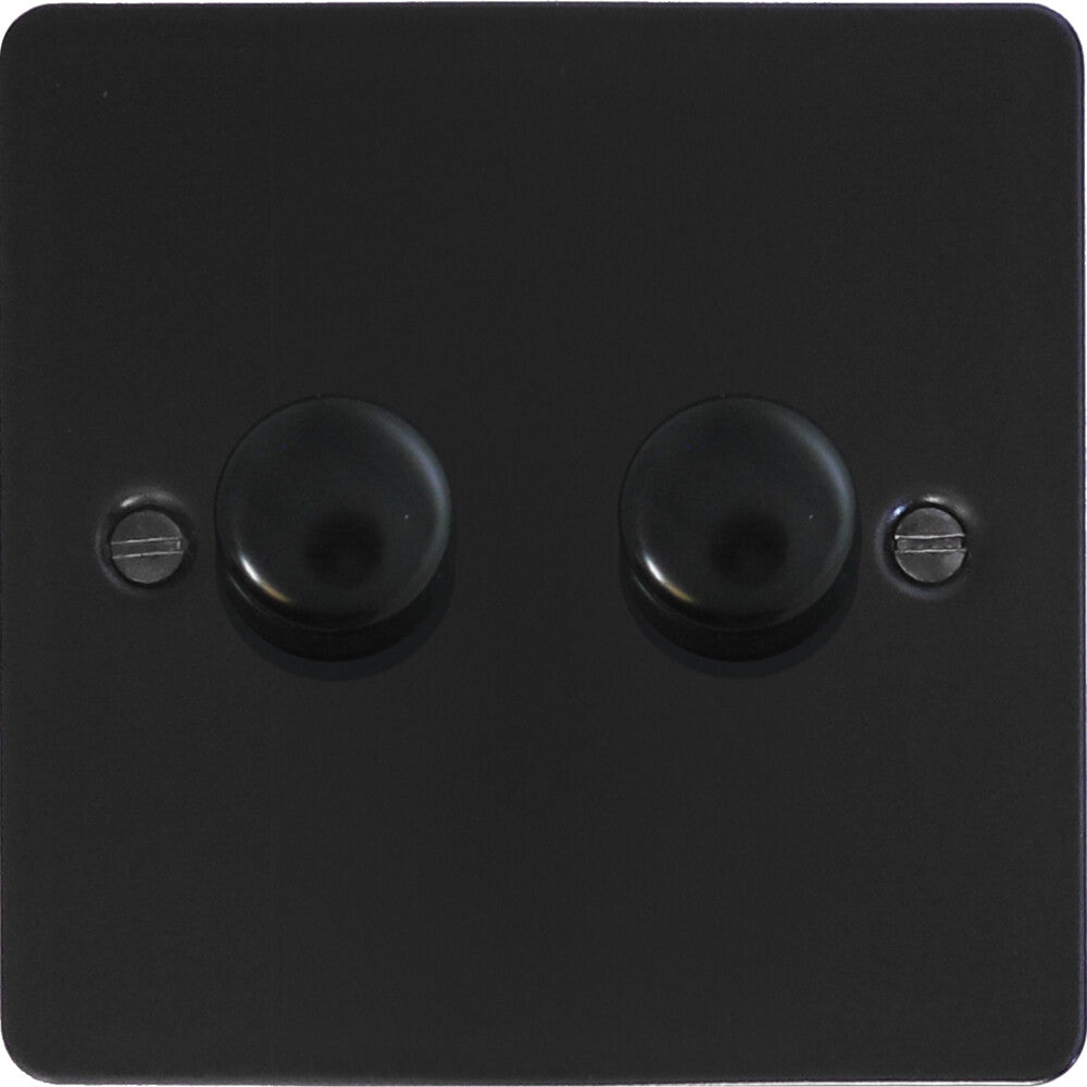 Flat Black 2 Gang LED Dimmer (Black Caps)