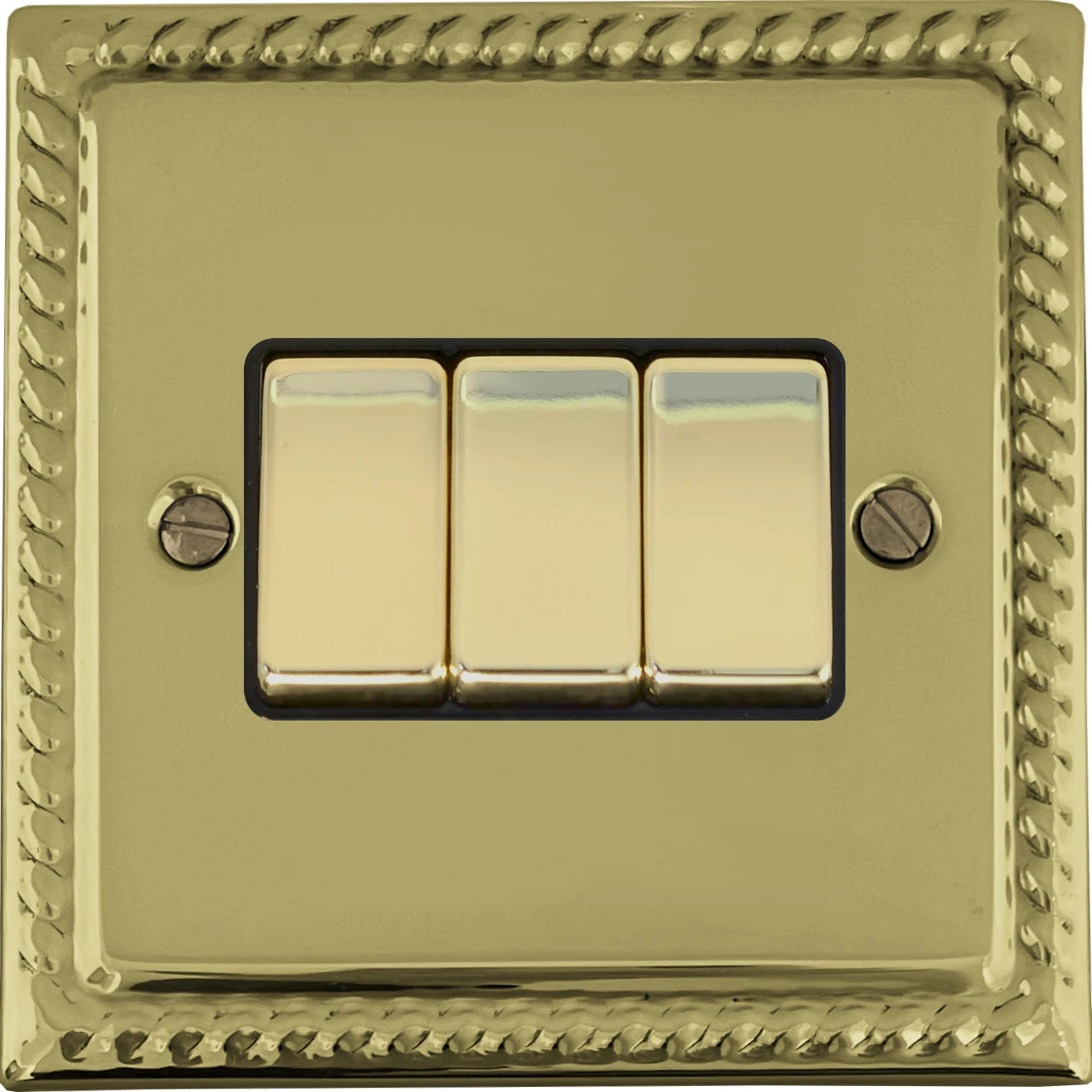Georgian Polished Brass 3 Gang 2 Way Switch