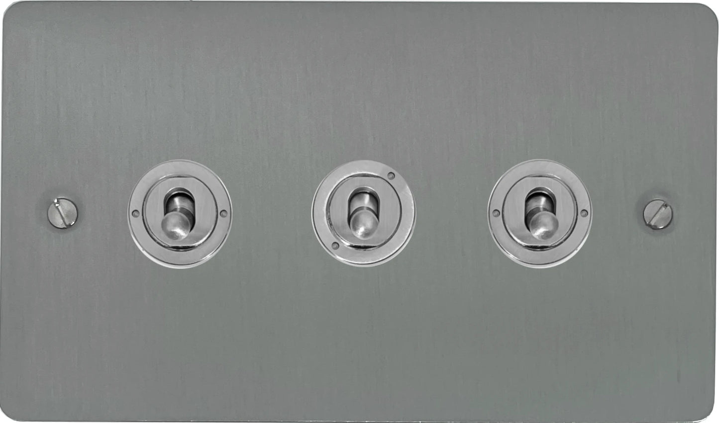 Flat Brushed Steel 3 Gang Toggle Switch