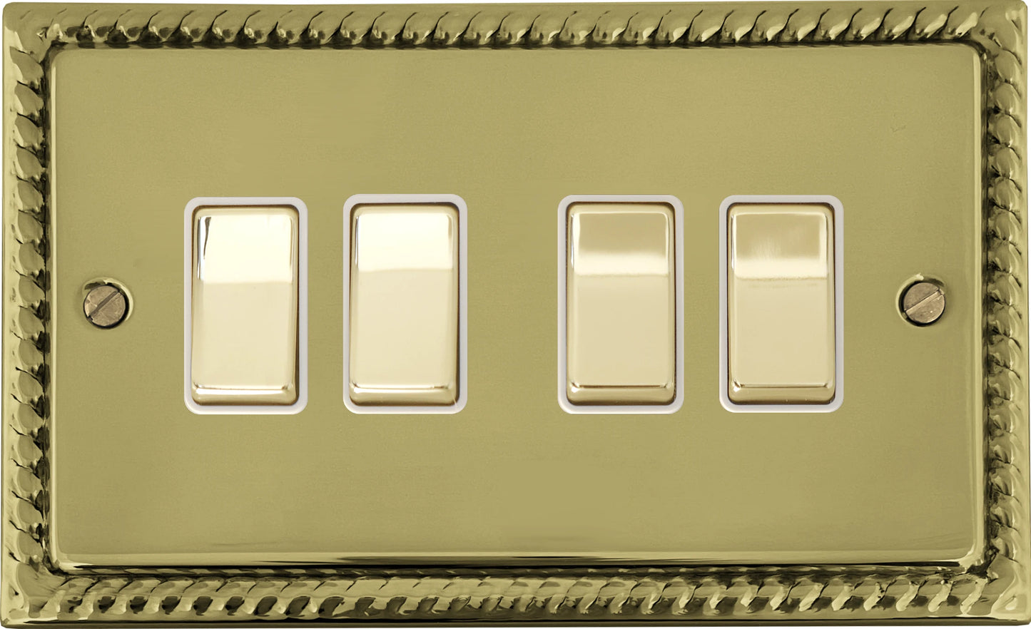 Georgian Polished Brass 4 Gang 2 Way Switch