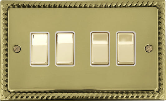 Georgian Polished Brass 4 Gang 2 Way Switch