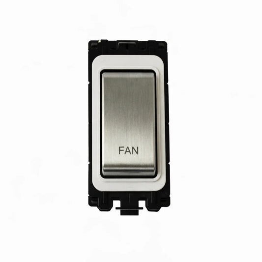 20A DP Switch - Engraved with - Fan - White and Satin Chrome Switch