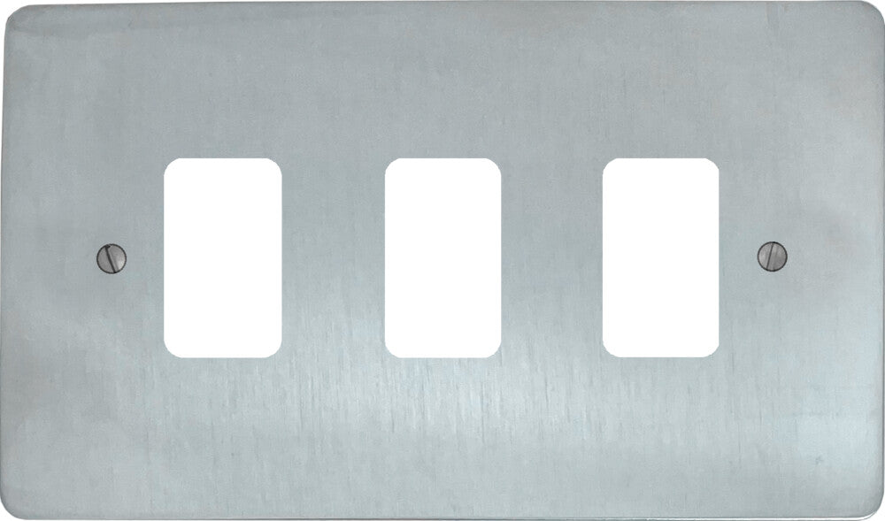 Flat Satin Chrome 3 Gang Grid Plate