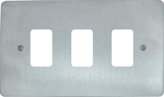 Flat Satin Chrome 3 Gang Grid Plate