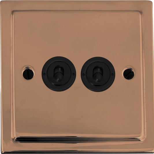 Victorian Bright Copper 2 Gang Toggle (Flat Black Toggle)