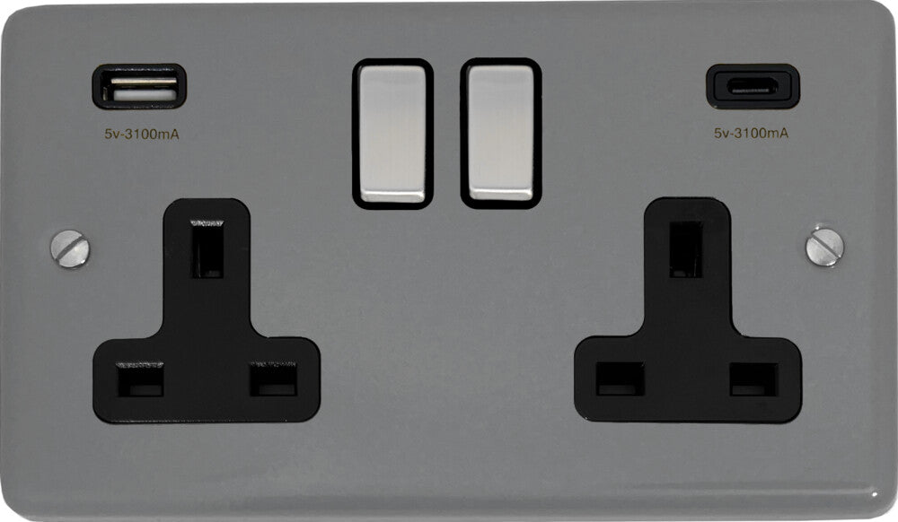 Contour Light Grey 2 Gang Socket C/W USBC Ports