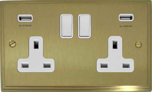Victorian Satin Brass 2 Gang Socket C/W Usb
