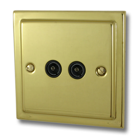 Victorian Polished Brass 2 Gang Coax Point