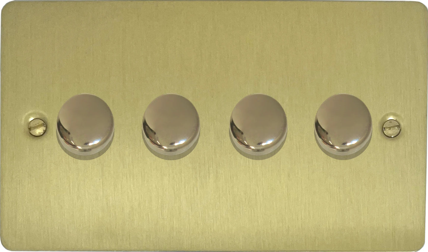 Flat Satin Brass 4 Gang LED Dimmer