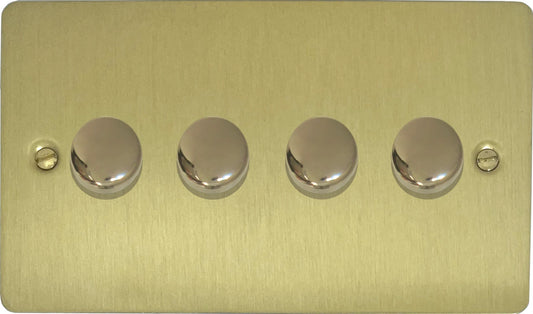 Flat Satin Brass 4 Gang LED Dimmer