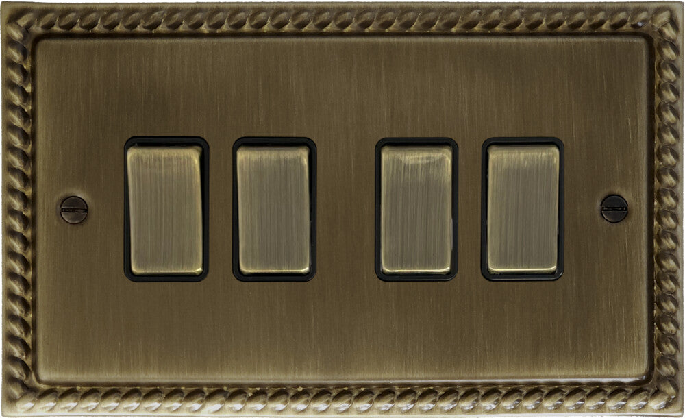 Georgian Antique Brass 4 Gang Switch (Brass Switches)