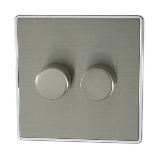 Lexus Brushed Steel 2 Gang LED Dimmer