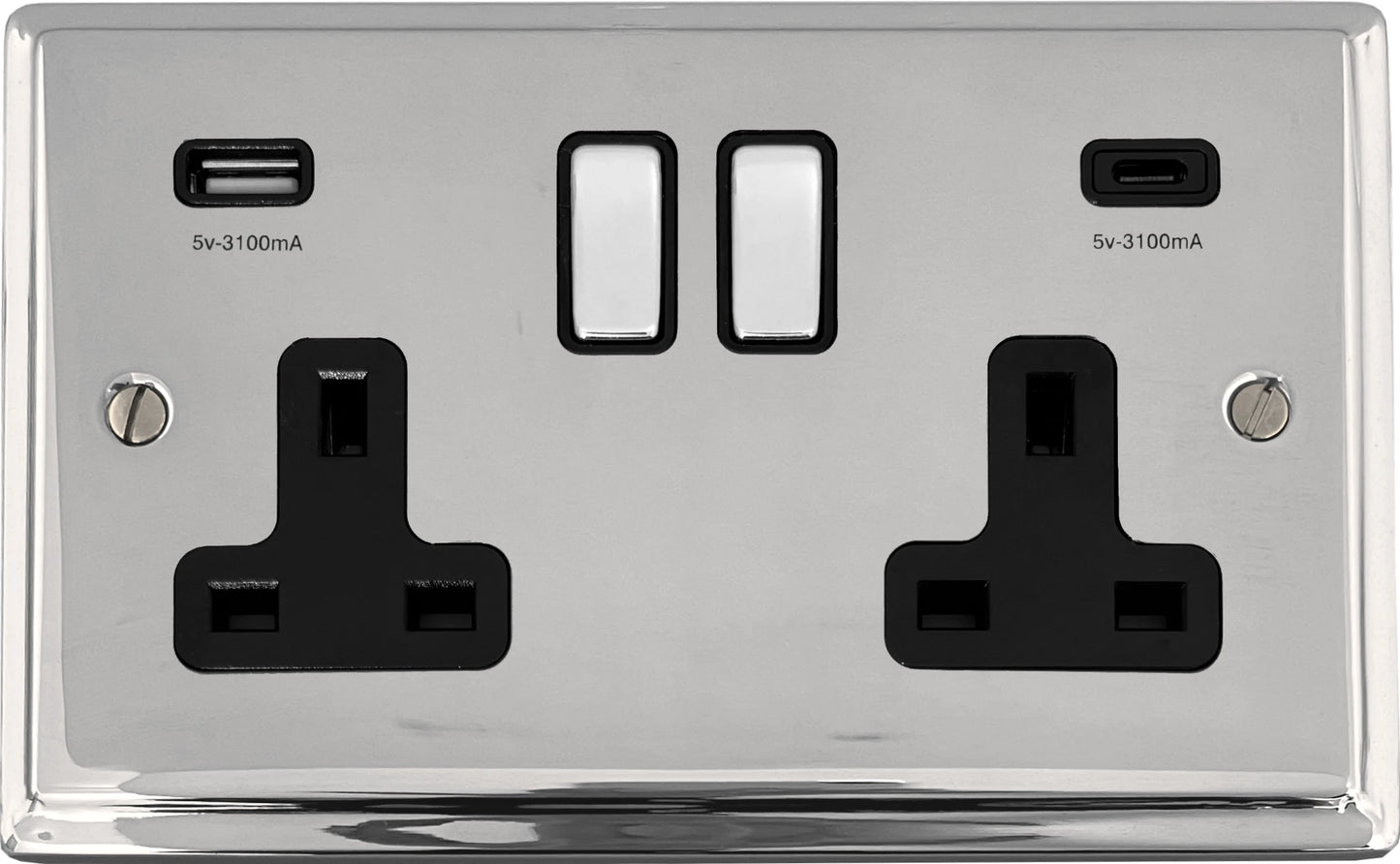 Deco Polished Chrome 2 Gang USBC Socket