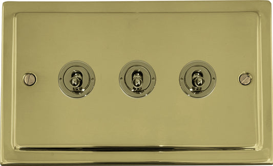 Victorian Polished Brass 3 Gang Toggle Switch
