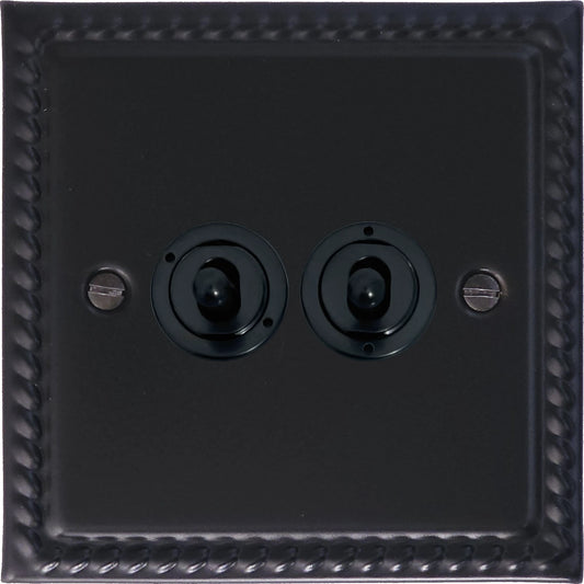 Georgian Flat Black 2 Gang Toggle Switch (Flat Black Toggle)
