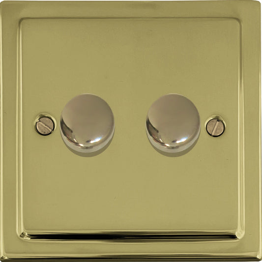 Victorian Polished Brass 2 Gang Dimmer LED