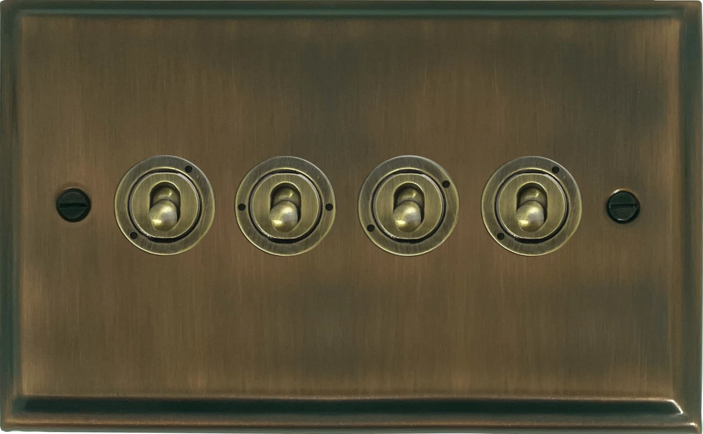 Deco Antique Brass Deco 4 Gang Toggle